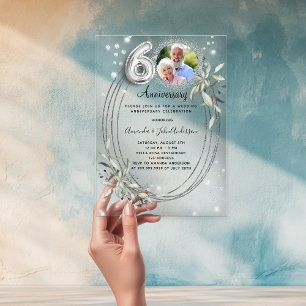 60th wedding anniversary silver photo diamond acrylic invitations