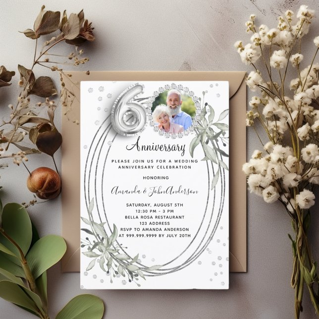 60th wedding anniversary silver photo diamond invitation (Creator Uploaded)
