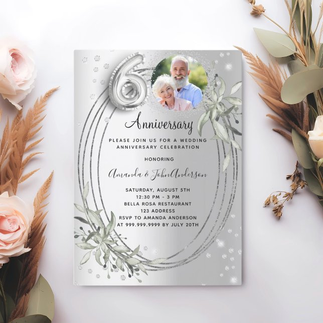 60th wedding anniversary silver photo diamond invitation (Creator Uploaded)