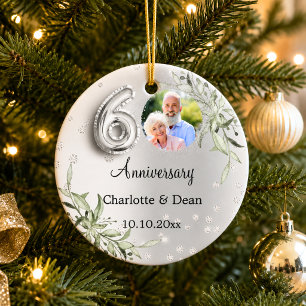 60th wedding anniversary silver photo diamonds ceramic tree decoration