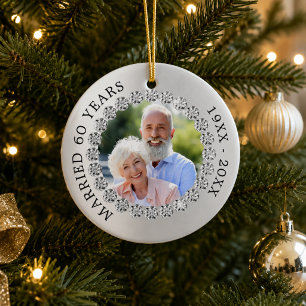 60th wedding anniversary silver photo diamonds ceramic tree decoration