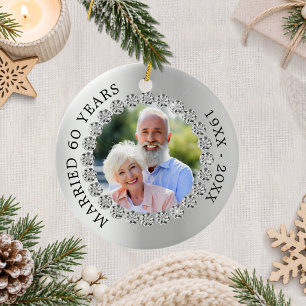 60th wedding anniversary silver photo diamonds ceramic tree decoration