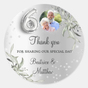 60th wedding anniversary silver photo diamonds classic round sticker