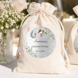 60th wedding anniversary silver photo diamonds classic round sticker
