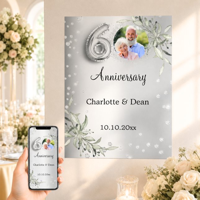 60th Wedding Anniversary Silver Photo Welcome Poster (Creator Uploaded)