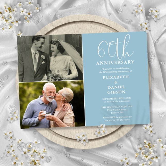 60th Wedding Anniversary Then And Now 2 Photo Invitation (60th Wedding Anniversary Then And Now 2 Photo Invitation)