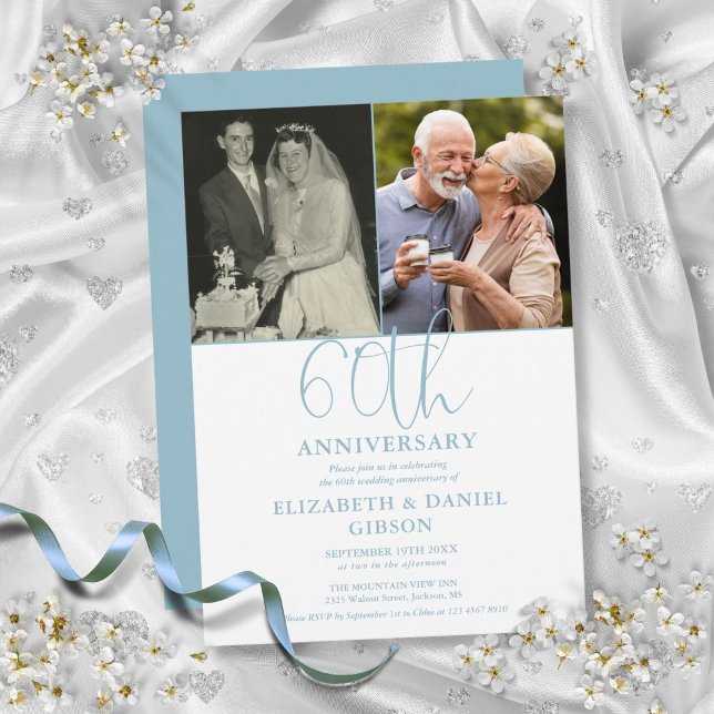 60th Wedding Anniversary Then And Now 2 Photo Invitation (60th Wedding Anniversary Then And Now 2 Photo Invitation)