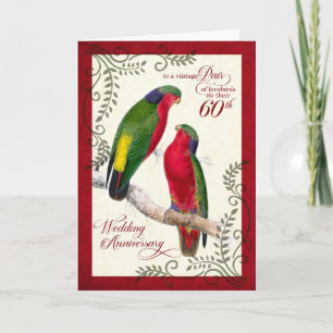 60th Wedding Anniversary Vintage Lorikeet Parrots Card