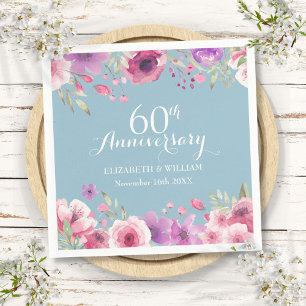 60th Wedding Anniversary Watercolor Roses Floral Napkin