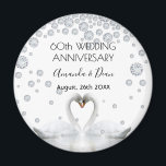 60th wedding anniversary white swans in love magnet<br><div class="desc">Two beautiful swans in love bending their heads toghether and forming a heart. With diamonds as decoration. White elegant background, perfector for a diamond wedding anniversary! A swan couple stay together for life, so they are the perfect symbol of love. With the text: 60th Anniversary. Template for two names, black...</div>