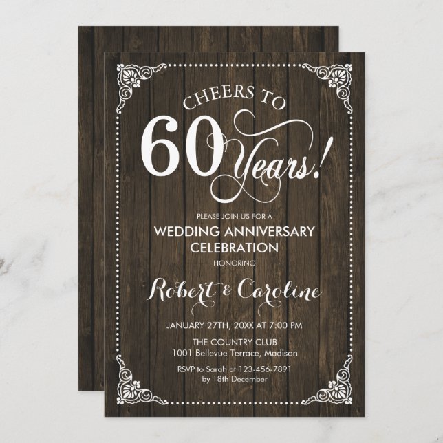 60th Wedding Anniversary - Wood Invitation (Front/Back)