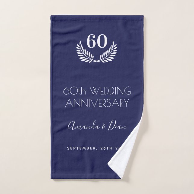 60th wedding annversary navy blue white wreath bath towel set (Hand Towel)