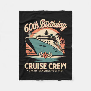 60th Years Old Birthday Cruise Crew Retro Sunset  Fleece Blanket