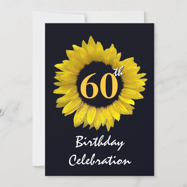 60th Years Yellow Sunflower Birthday Party Invitation (Front)