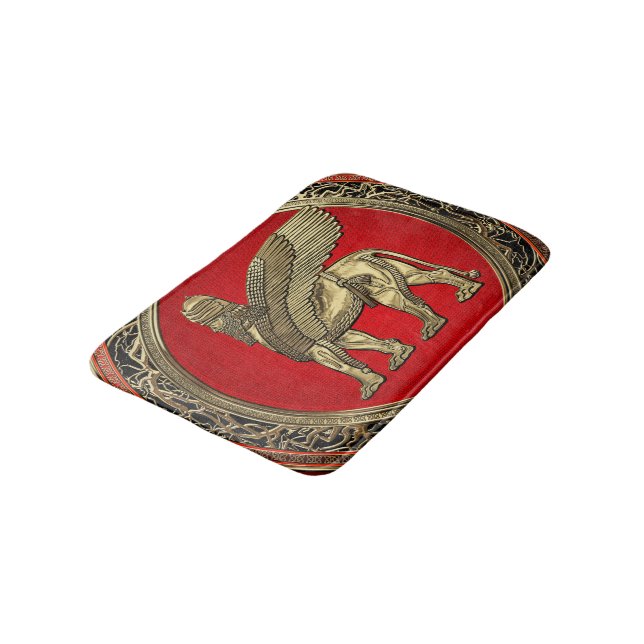 [610] Assyrian Winged Lion - Gold Lamassu Bath Mat (Angled)
