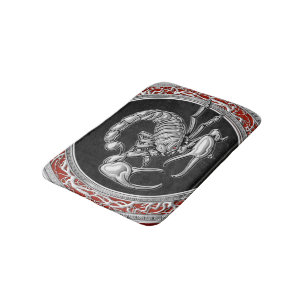 [610] Sacred Silver Scorpion on Black Bath Mat