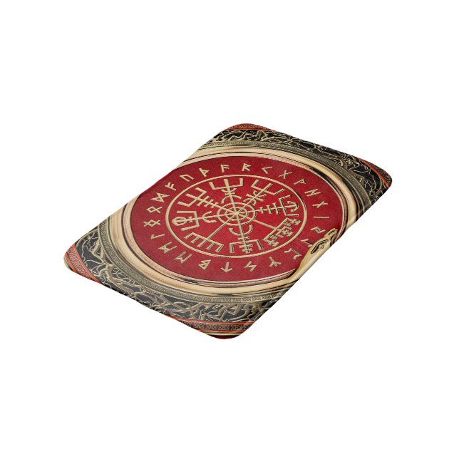 [610] Vegvisir - Viking Gold Magic Runic Compass Bath Mat (Angled)