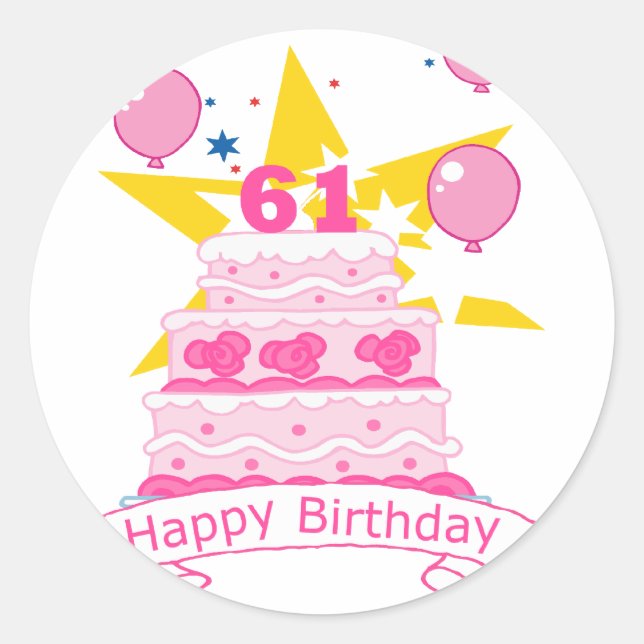 61 Year Old Birthday Cake Classic Round Sticker (Front)