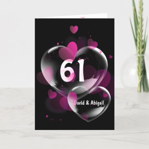 61st Anniversary Heart Bubbles on Black Card
