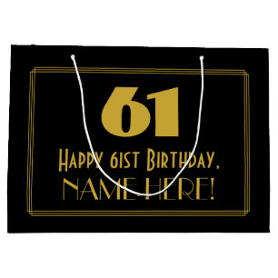 61st Birthday — Art Deco Inspired Look "61" & Na Large Gift Bag