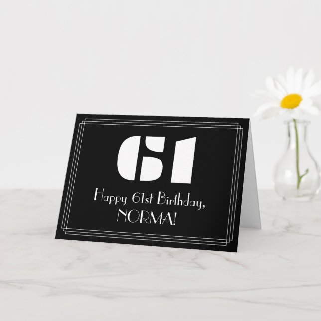 61st Birthday: Art Deco Inspired Look "61" & Name Card (Small Plant)