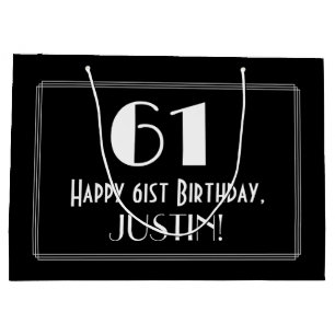61st Birthday: Art Deco Inspired Style "61", Name Large Gift Bag