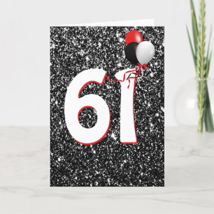 61st Birthday Balloons on Black Glitter Card