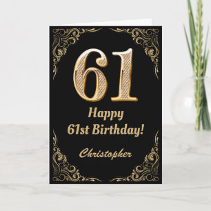 61st Birthday Black and Gold Glitter Frame Card