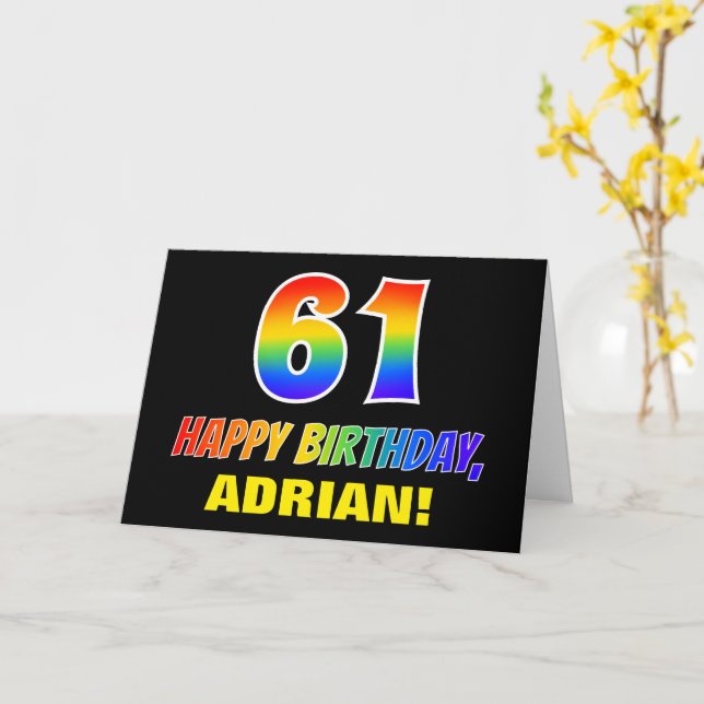61st Birthday: Bold, Fun, Simple, Rainbow 61 Card (Yellow Flower)