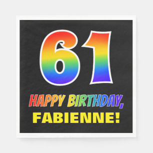 61st Birthday: Bold, Fun, Simple, Rainbow 61 Napkin
