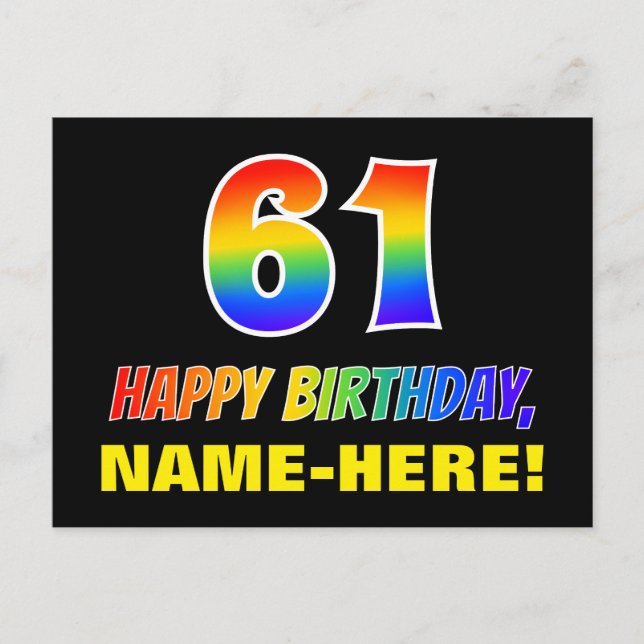61st Birthday: Bold, Fun, Simple, Rainbow 61 Postcard (Front)