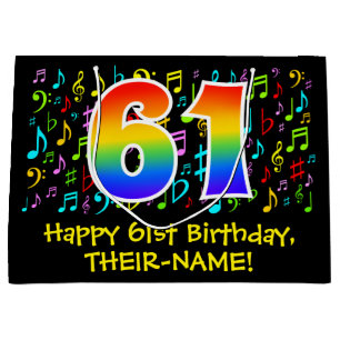 61st Birthday - Colorful Music Symbols, Rainbow 61 Large Gift Bag