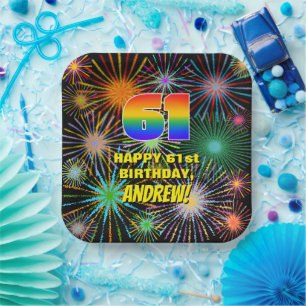 61st Birthday: Colourful, Fun Celebratory Firework Paper Plate