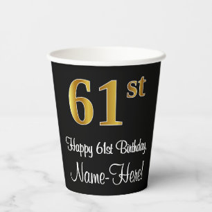 61st Birthday - Elegant Luxurious Faux Gold Look # Paper Cups