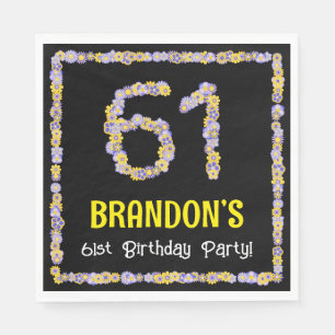 61st Birthday: Floral Flowers Number, Custom Name Napkin