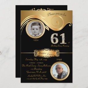 61st,Birthday Man 61st,elegant art deco,black gold Invitation