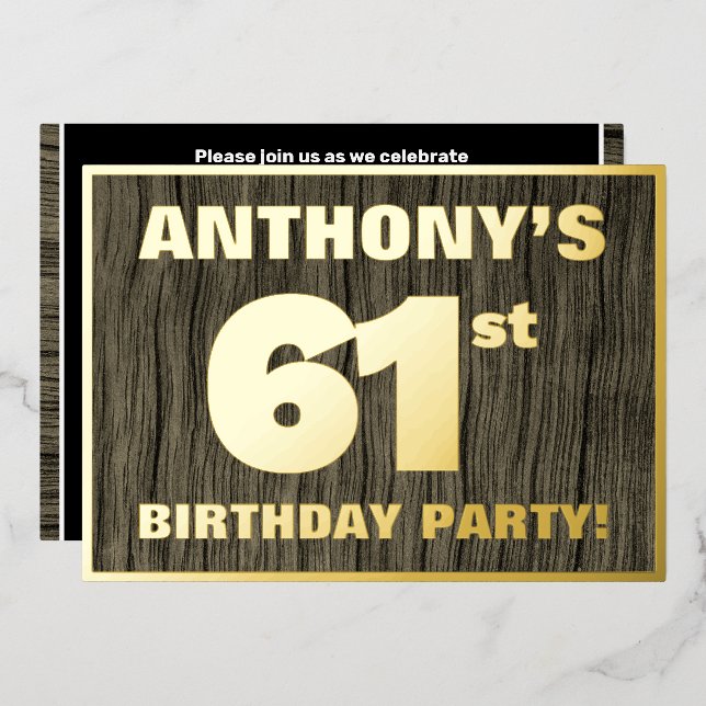 61st Birthday Party: Bold, Faux Wood Grain Pattern (Front/Back)