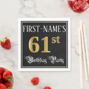 61st Birthday Party — Fancy Script, Faux Gold Lo Napkin