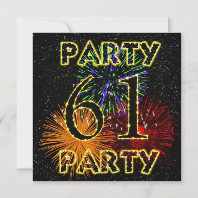 61st birthday party invitation with fireworks (Front)