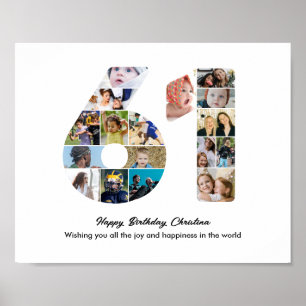 61st Birthday Party Number 61 Photo Collage Poster