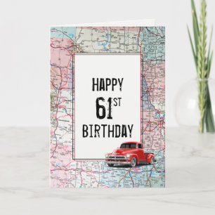 61st Birthday Red Retro Truck on Map Card