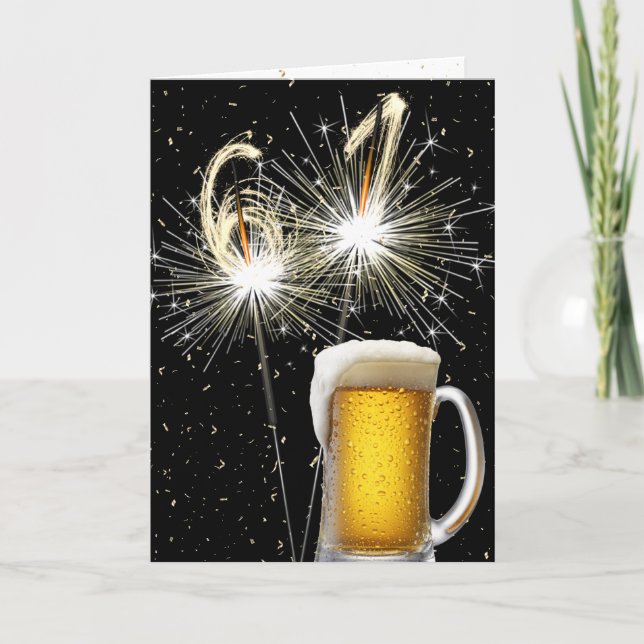 61st Birthday Sparklers With Beer Mug Card (Front)