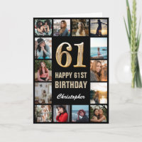 61st Happy Birthday Black and Gold Photo Collage