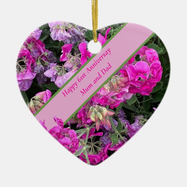 61st Wedding Anniversary  Ceramic Tree Decoration (Front)