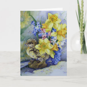 6296 Daffodils in Bird Planter Birthday Card