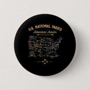 62 National Parks Map Gifts Us Park Vintage Campin 6 Cm Round Badge
