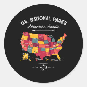 62 National Parks Map Gifts Us Park Vintage Campin Classic Round Sticker