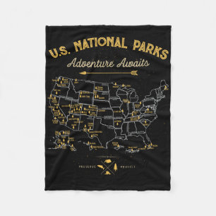 62 National Parks Map Gifts Us Park Vintage Campin Fleece Blanket