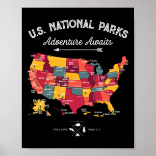 62 National Parks Map Gifts Us Park Vintage Campin Poster