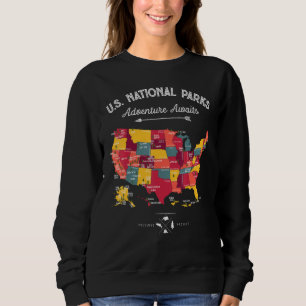 62 National Parks Map  Us Park Vintage Camping Hik Sweatshirt
